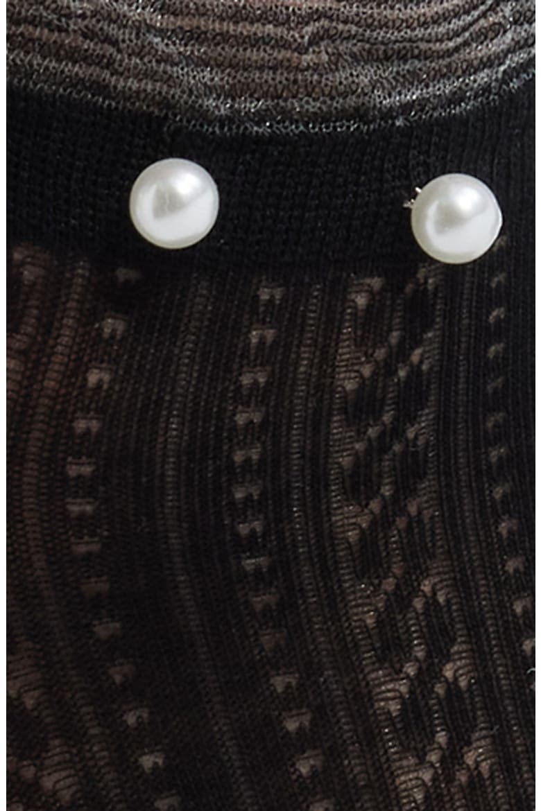 Faux Pearl Pointelle Ankle Socks, Alternate, color, BLACK