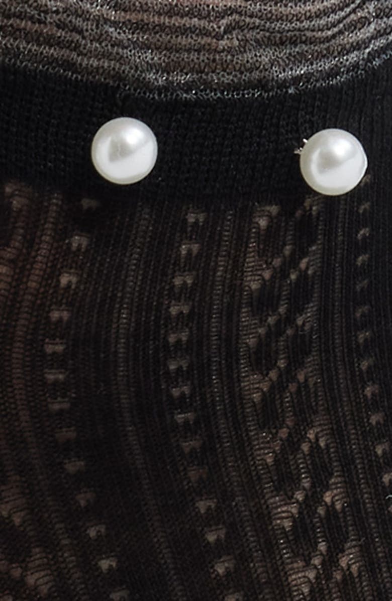 Stems Faux Pearl Pointelle Ankle Socks, Alternate, color, Black