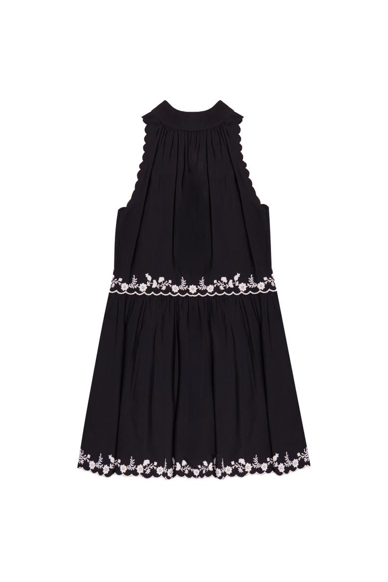 Embroidered Scallop Short Dress, Alternate, color, Black