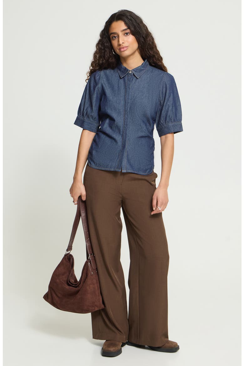 Archer Puff Sleeve Denim Shirt, Alternate, color, DENIM AUTHENTIC BLUE