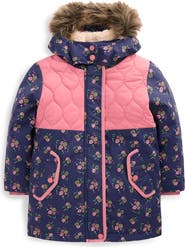 Mini Boden Kids' Joni Faux Fur Trim Quilted Parka