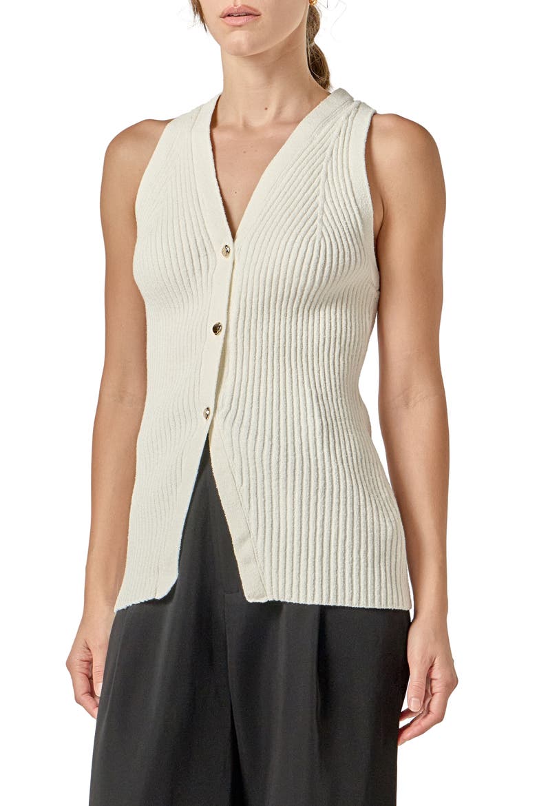 Rib Knit Button-Up Vest, Alternate, color, OFF WHITE