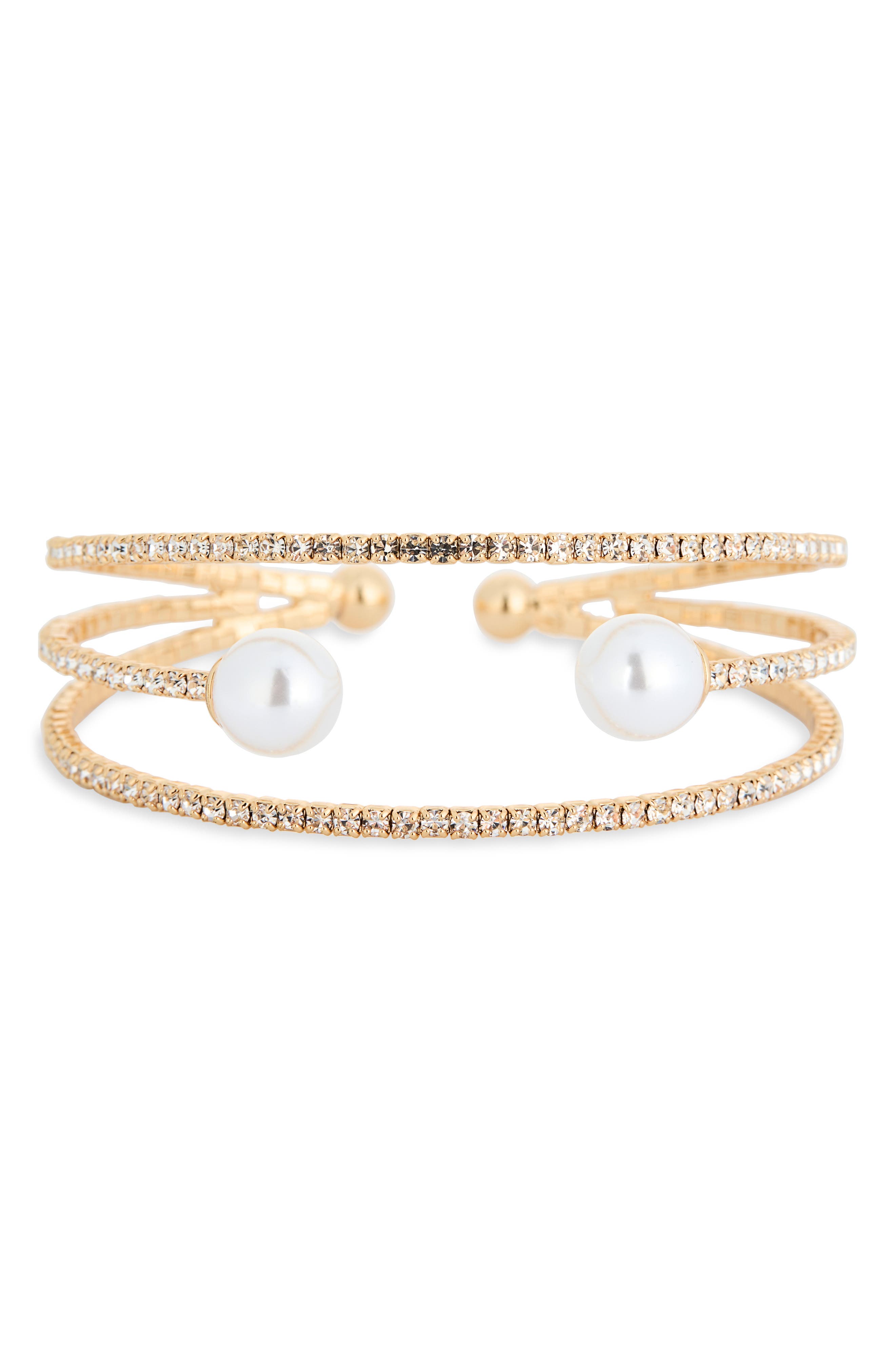 NORDSTROM RACK Faux Pearl & Crystal Caged Cuff Bracelet