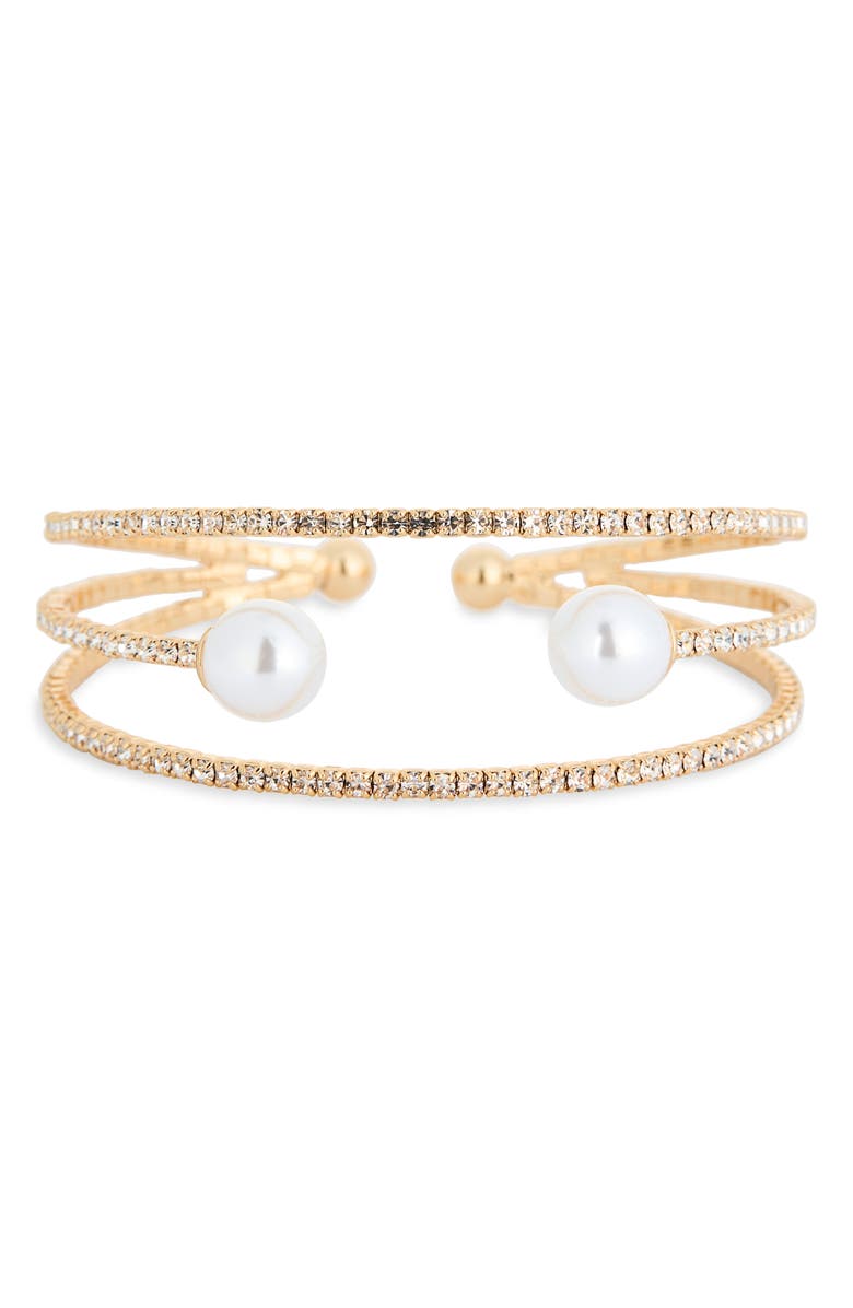 NORDSTROM RACK Faux Pearl & Crystal Caged Cuff Bracelet, Main, color, Clear- White- Gold