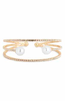 Faux Pearl & Crystal Caged Cuff Bracelet