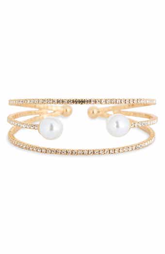 Faux Pearl & Crystal Caged Cuff Bracelet