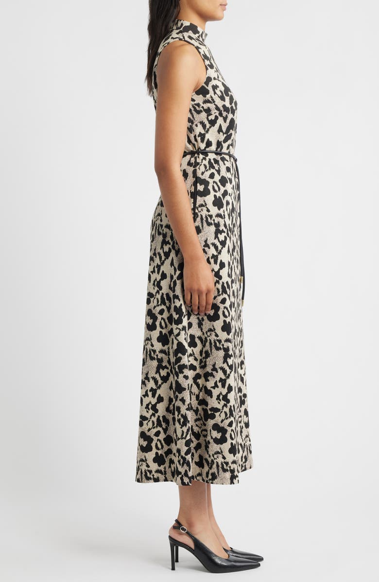 Anne Klein Leopard Print Mock Neck Dress, Alternate, color, Light Parchment / Anne Black
