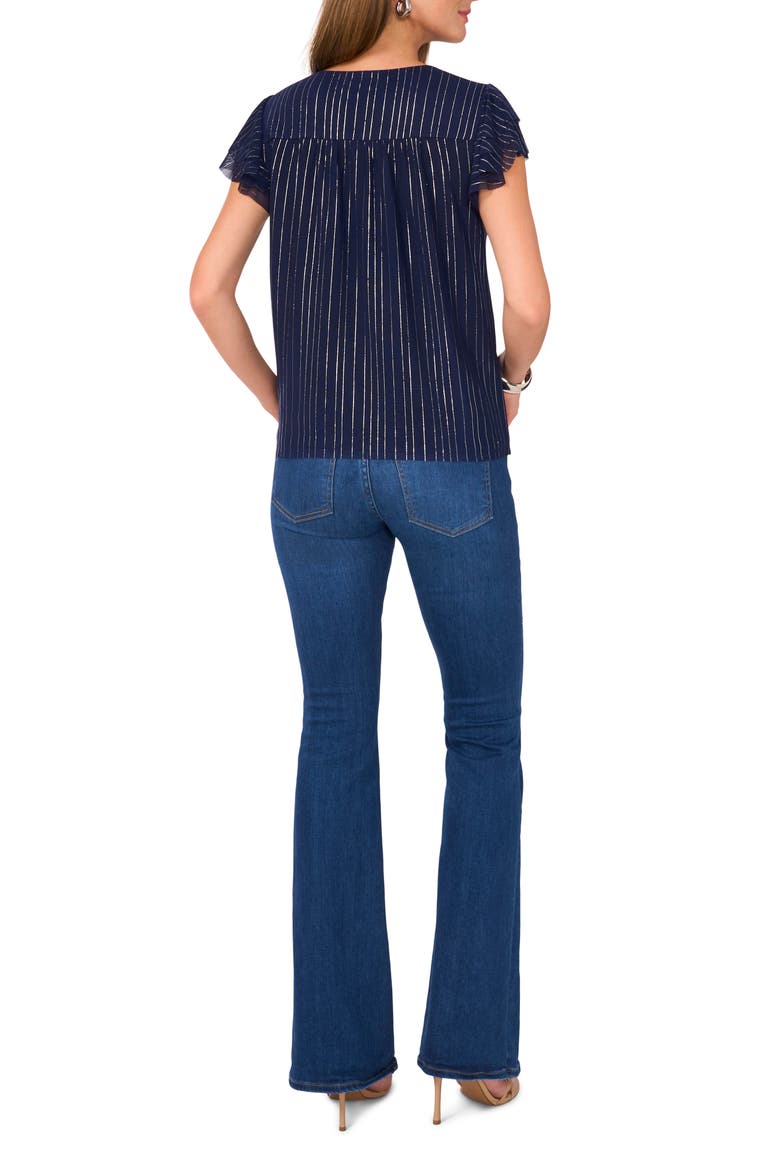 Stripe Flutter Sleeve Button-Up Mesh Top, Alternate, color, CLASSIC NAVY