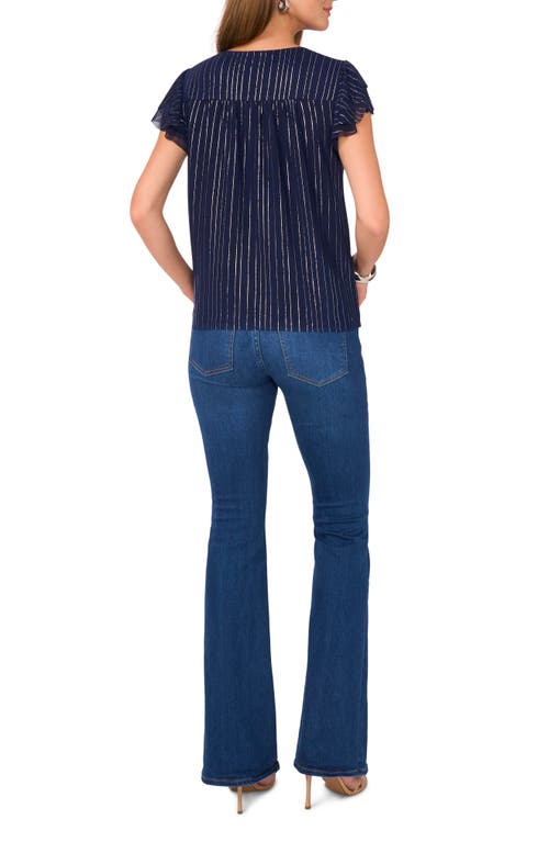 VINCE CAMUTO VINCE CAMUTO STRIPE FLUTTER SLEEVE BUTTON-UP MESH TOP 