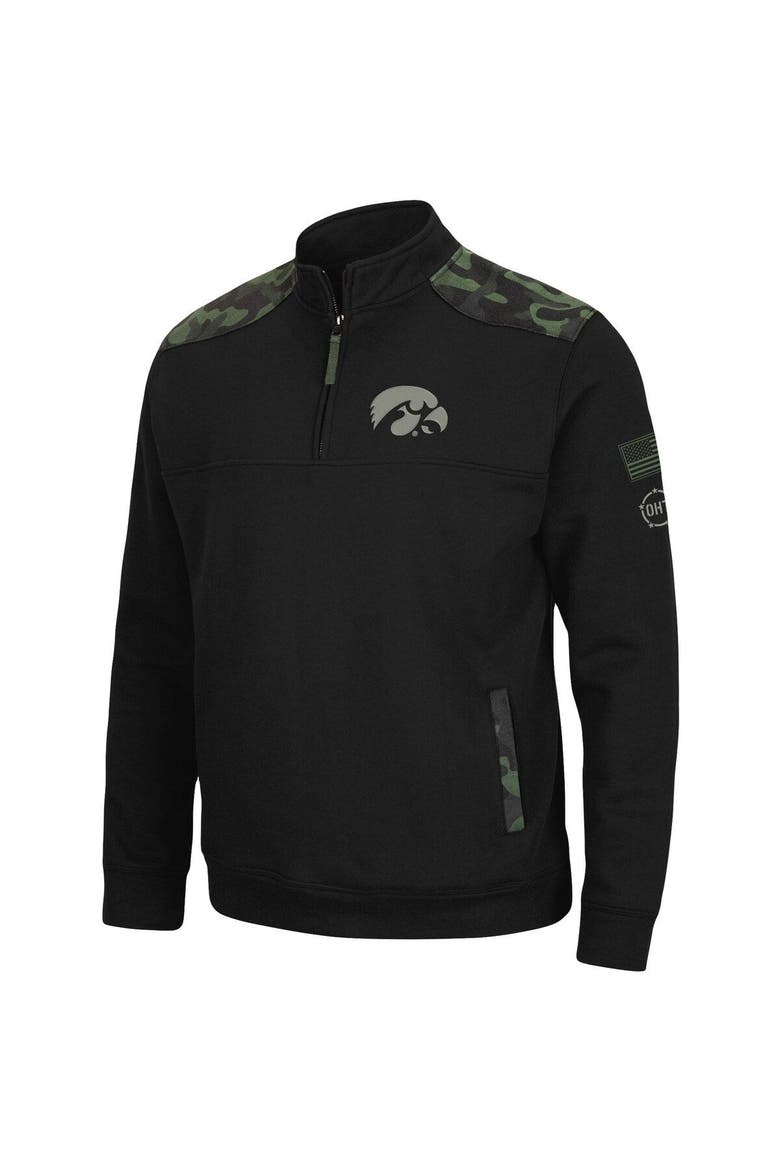 Men's Colosseum Black Iowa Hawkeyes OHT Military Appreciation Commo Fleece Quarter-Zip Jacket, Alternate, color, Black