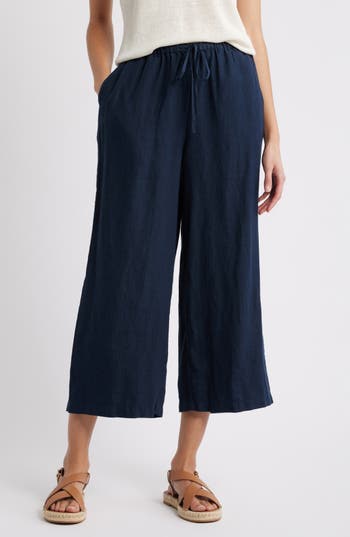 Caslon ® Wide Leg Crop Linen Pants In Navy Still