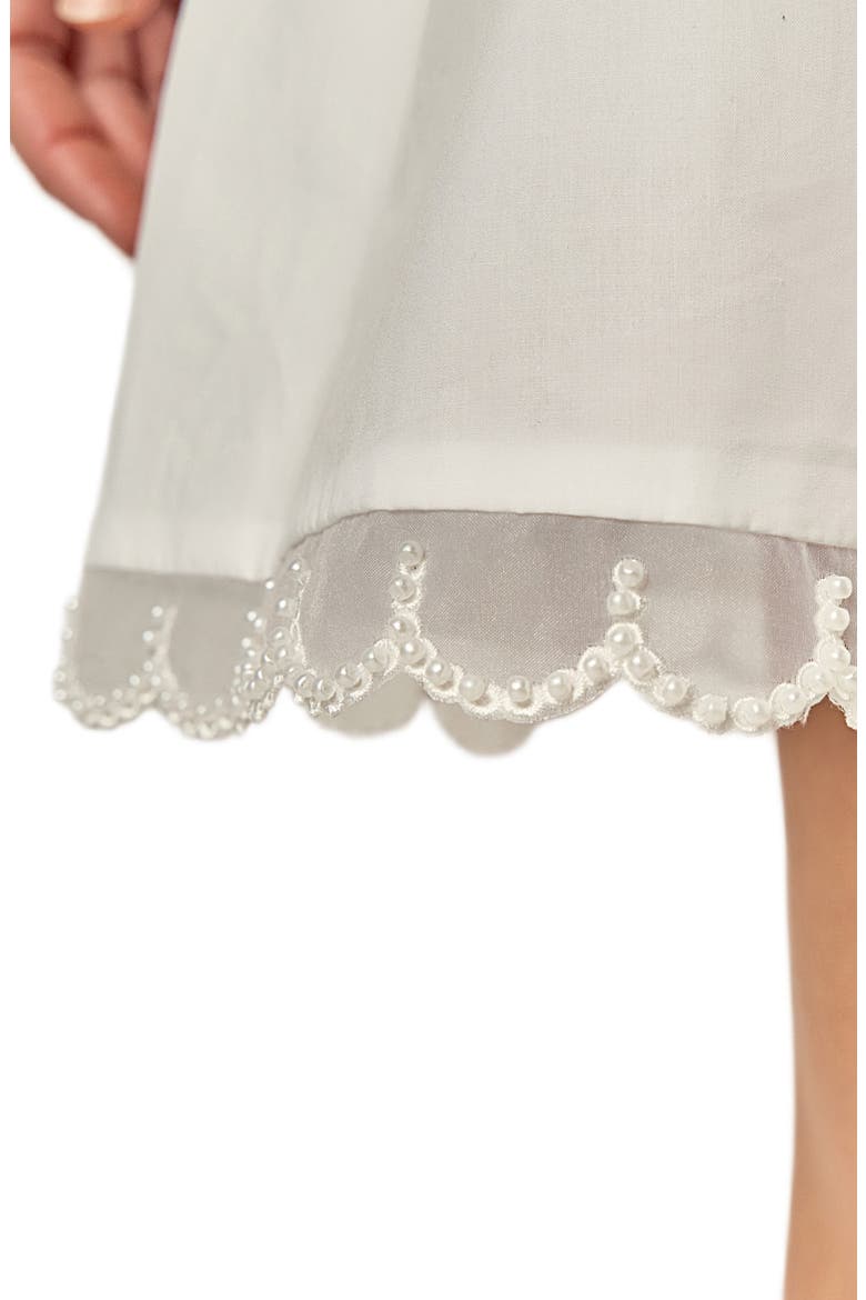 Faux Pearl Detail Scallop Hem Cotton Minidress, Alternate, color, WHITE
