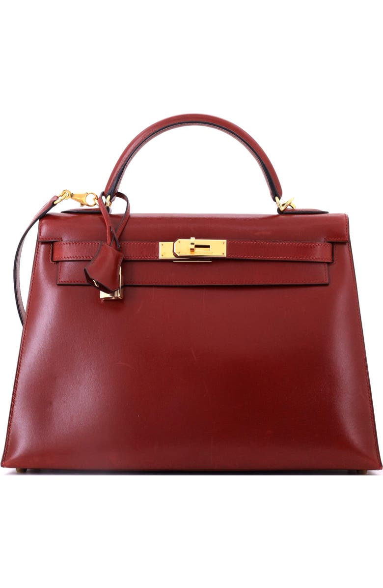Pre-Owned Hermes Kelly Handbag Red Box Calf with Gold Hardware 32, Main, color, Rouge H