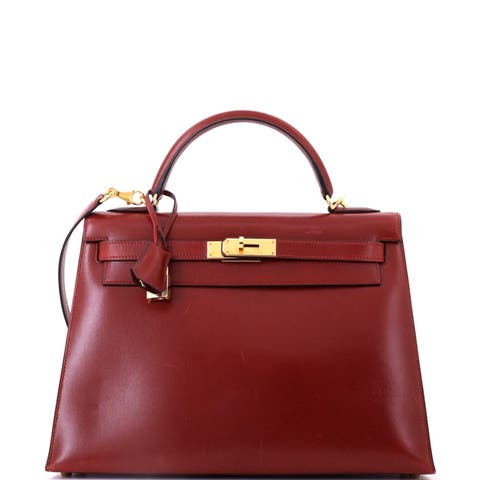Kelly Handbag Red Box Calf with Gold Hardware 32