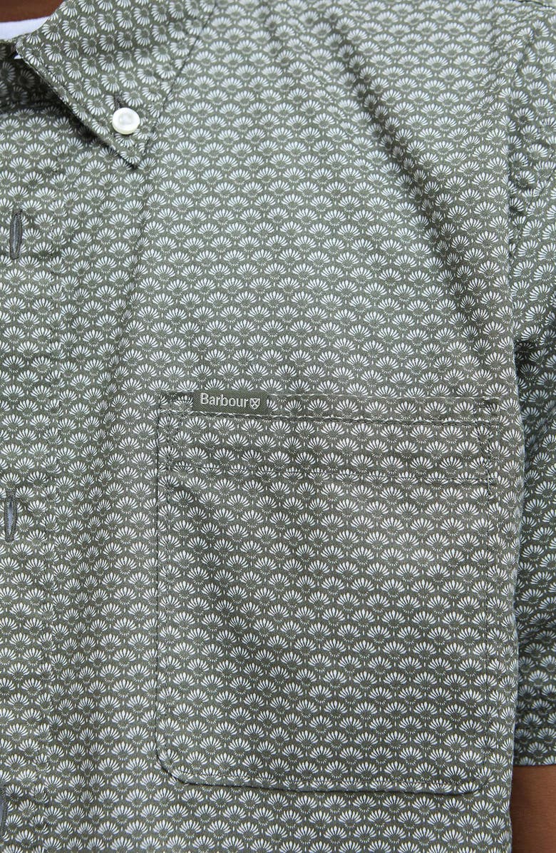 Barbour Tailored Fit Shell Print Short Sleeve Cotton Button-Down Shirt, Alternate, color, Olive