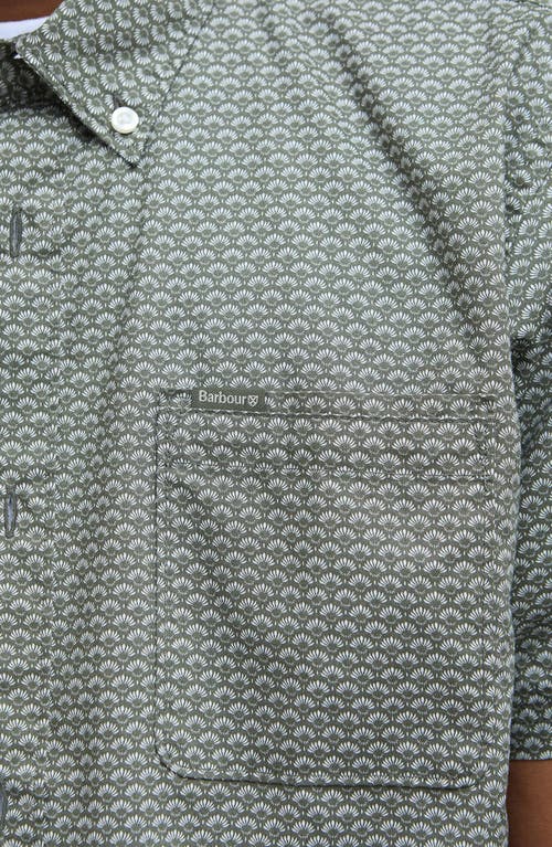 Barbour Tailored Fit Shell Print Short Sleeve Cotton Button-down Shirt In Olive