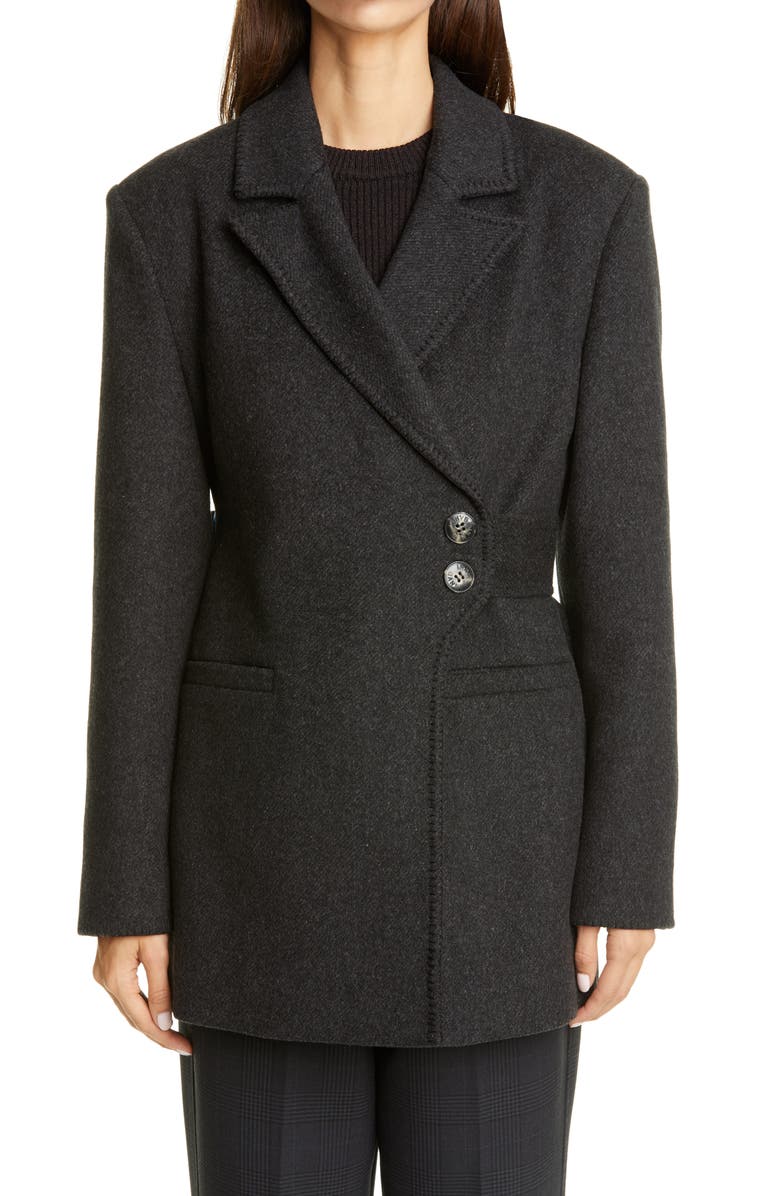 Ganni Belted Wool Blend Blazer, Main, color,