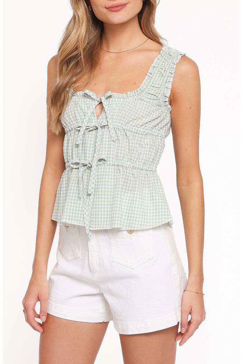 Harper Gingham Tie Front Tank, Main, color, SAGE GINGHAM
