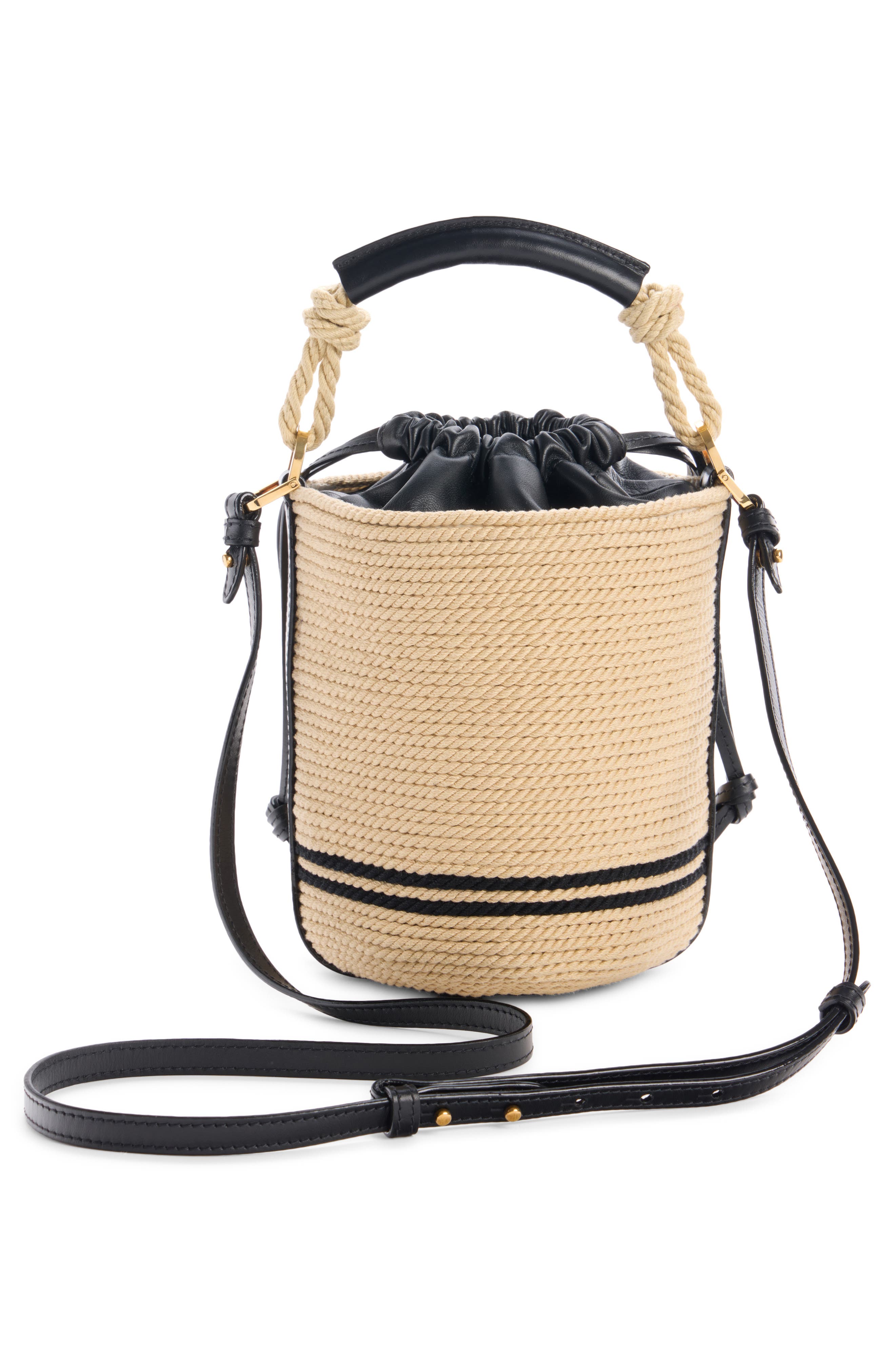 Soleil Twisted Cord Bucket Bag, Alternate, color, BLACK - WHITE