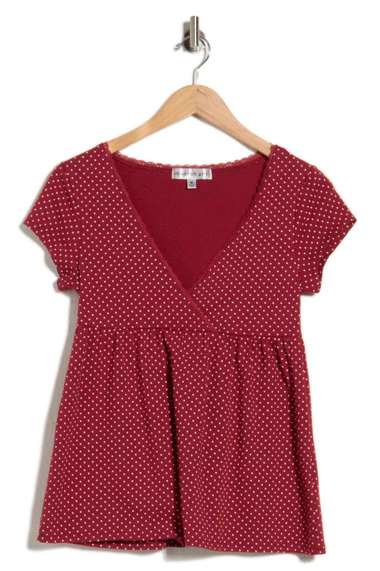 Surplice Babydoll Top, Alternate, color, BURGUNDY COMBO
