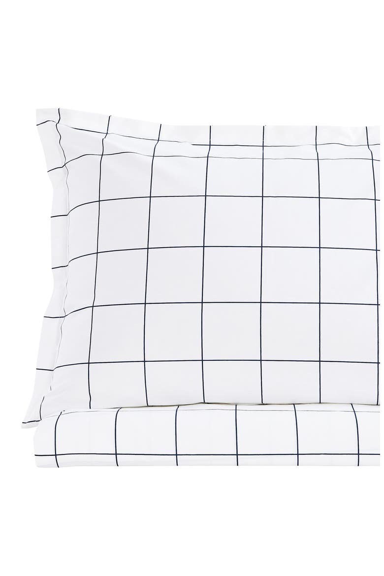 Percale Cotton Grid Duvet Set, Alternate, color, NAVY