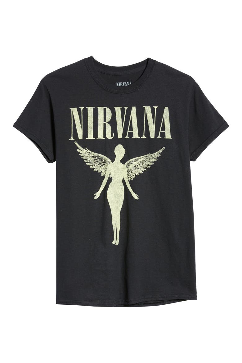 Nirvana Vintage Distressed Graphic Tee, Alternate, color, BLACK