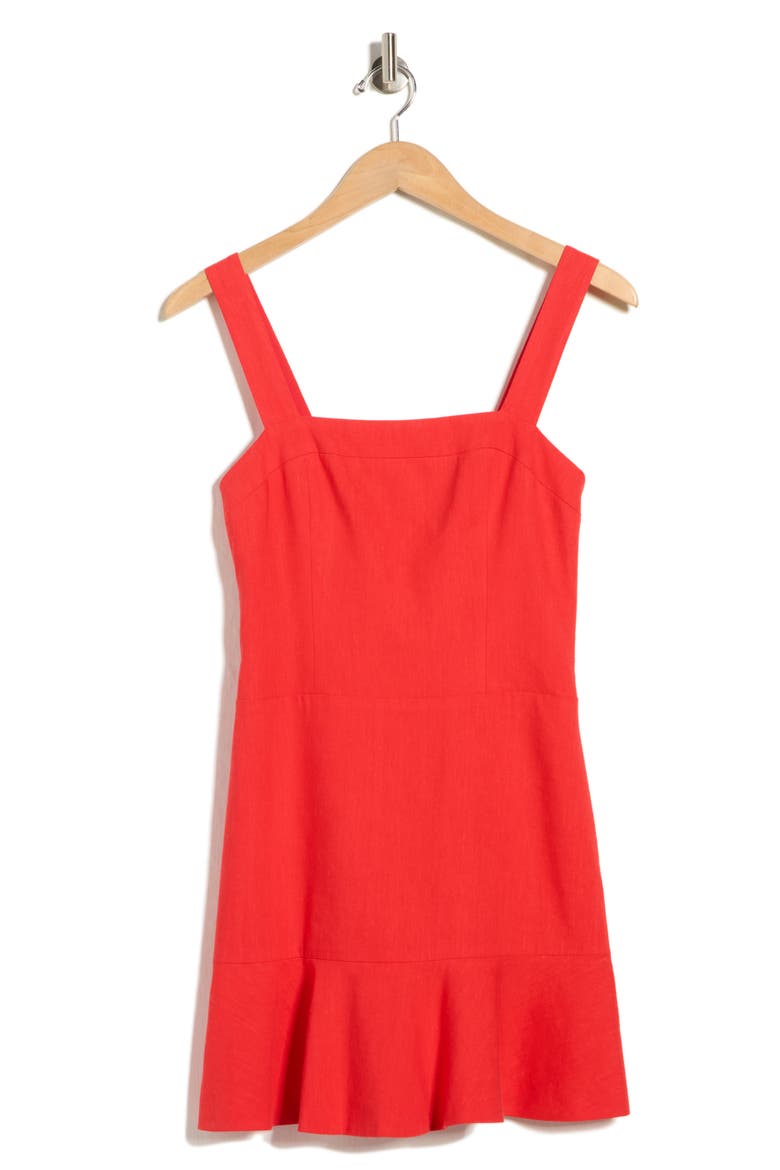 Kaidra Square Neck Drop Waist Linen Blend Minidress, Alternate, color, BRIGHT RUBY
