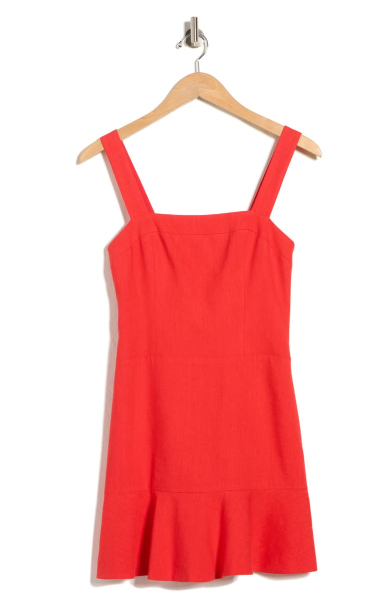 Alice + Olivia Kaidra Square Neck Drop Waist Linen Blend Minidress, Main, color, Bright Ruby