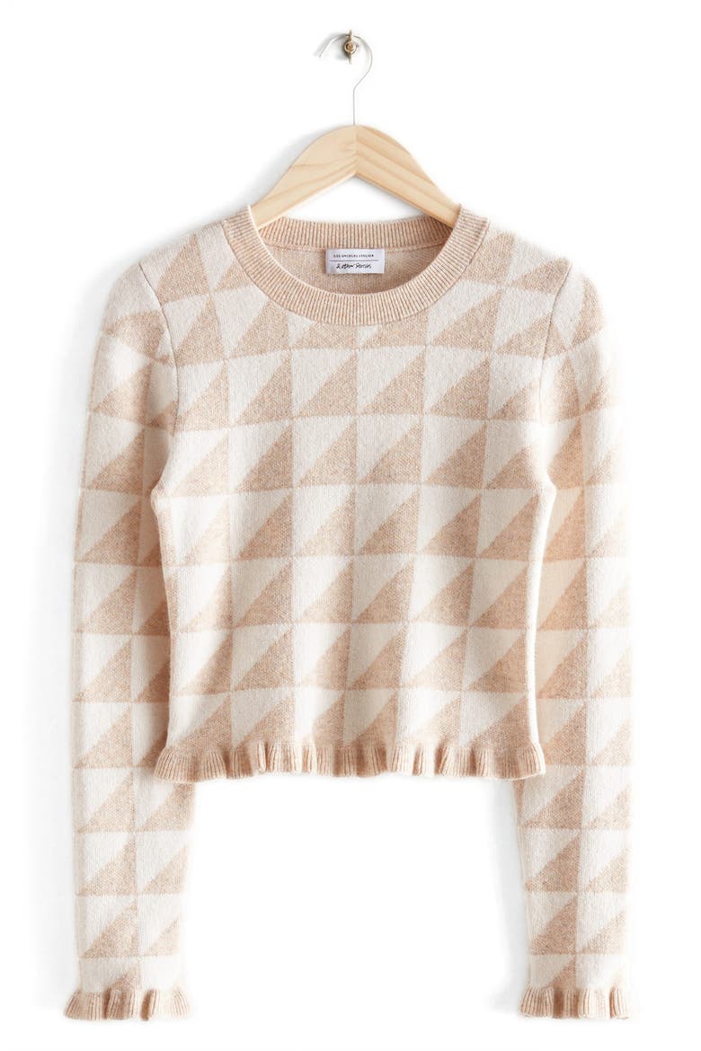 Fitted Jacquard Sweater, Main, color, WHITE/ BEIGE JAQUARD