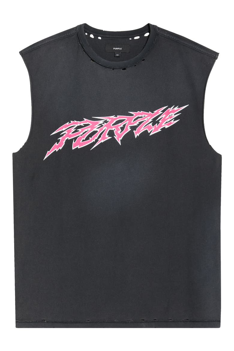Distressed Sleeveless Graphic T-Shirt, Alternate, color, BLACK