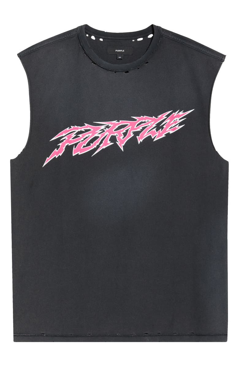 PURPLE BRAND Distressed Sleeveless Graphic T-Shirt, Main, color, Black