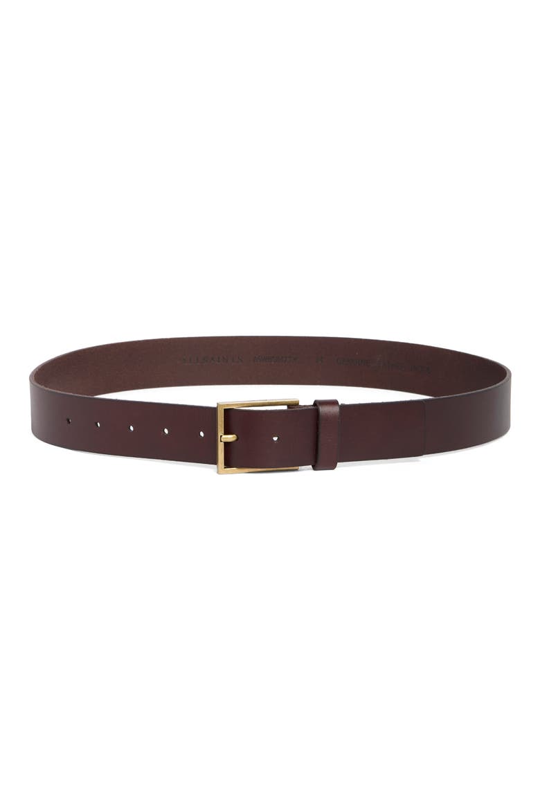 Glossy Leather Belt, Main, color, BROWN / ANTIQUE BRASS
