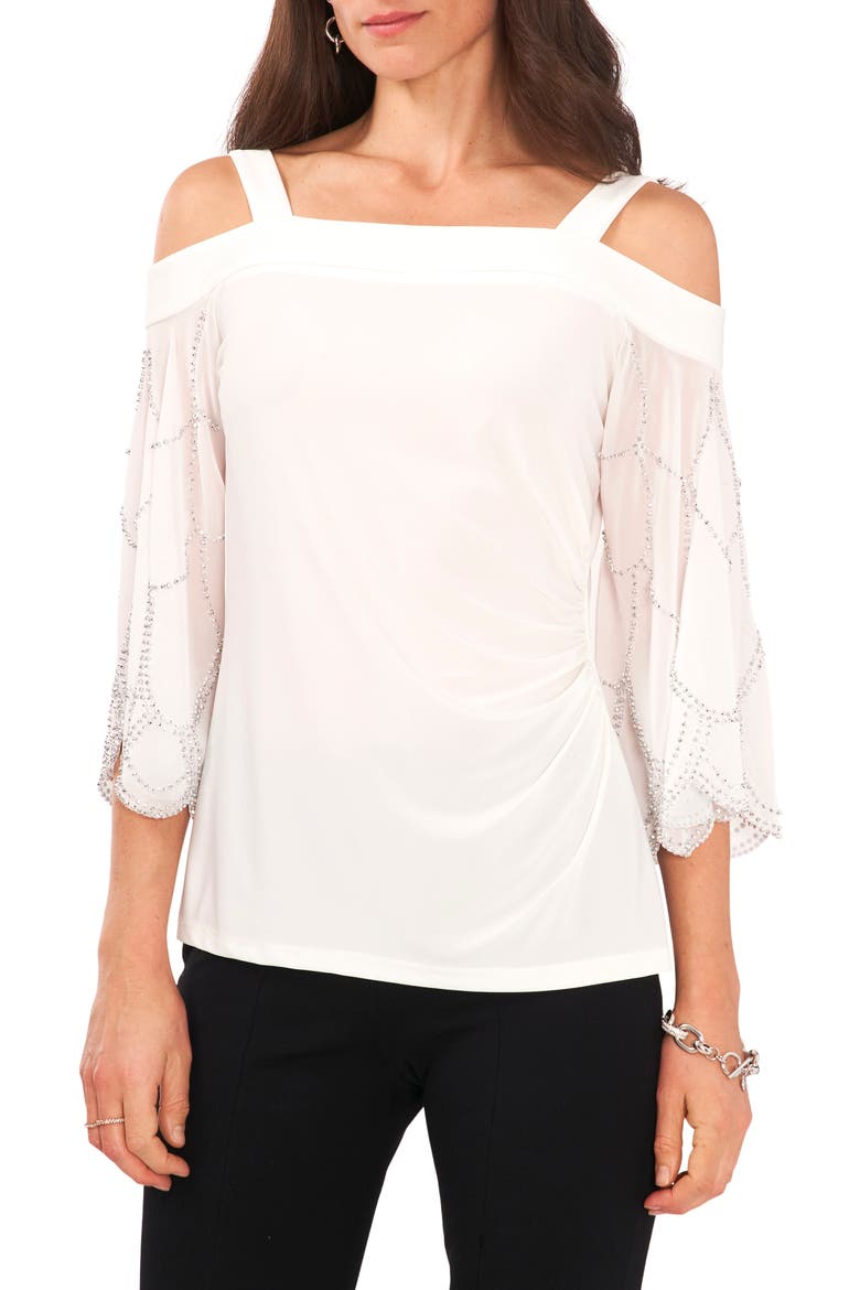 Rhinestone Cold Shoulder Top, Main, color, LILY IVORY