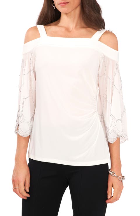 Rhinestone Cold Shoulder Top