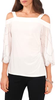 Chaus Rhinestone Cold Shoulder Top