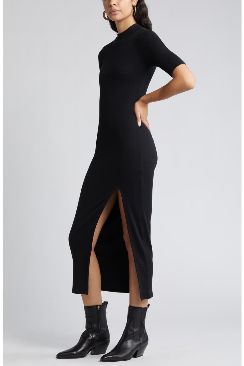 Mock Neck Rib Midi Dress, Alternate, color, BLACK