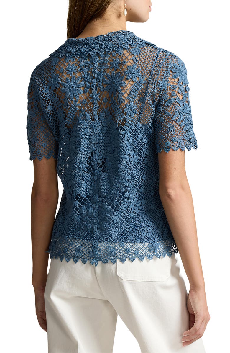 Polo Ralph Lauren Floral Lace Short Sleeve Button-Up Shirt, Alternate, color,