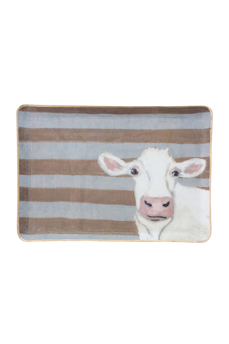 2-Piece Enameled Metal Trays with Patterns, Animal Images and Gold Edges, Multicolor, Alternate, color, Pink