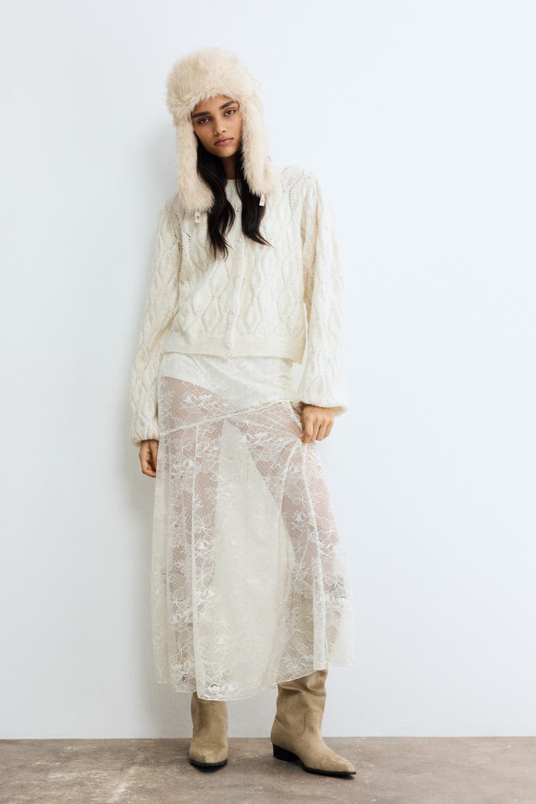 Pointelle-knit Cardigan, Alternate, color, Light beige