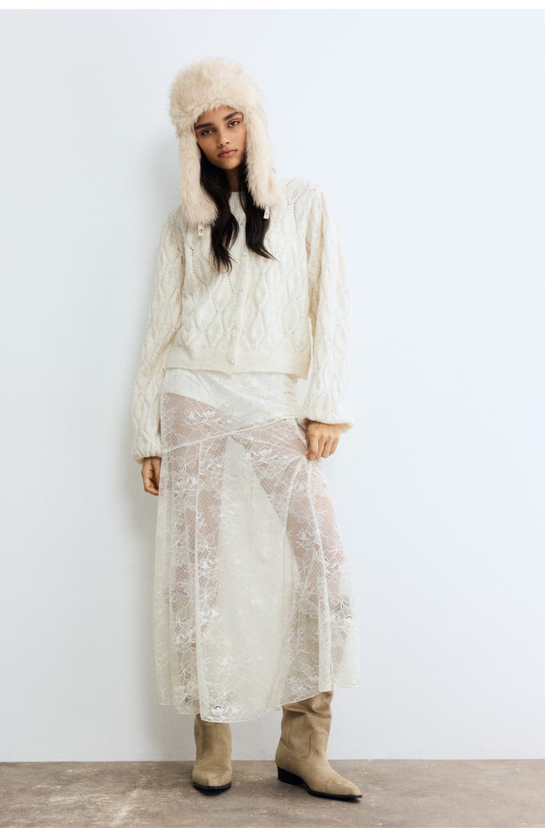 H&M Pointelle-knit Cardigan, Alternate, color, Light Beige