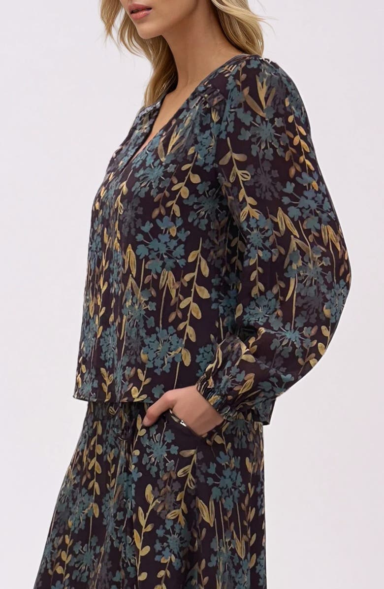 MELLODAY Organza Print Top, Alternate, color, Burgundy/ Blue Multi