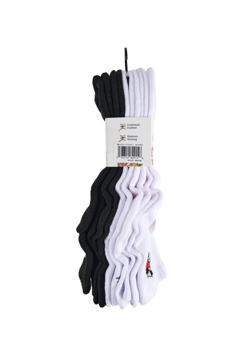 Flower Heart Print Half Cushion Mid Crew Sock 5-Pack, Alternate, color, White Multi