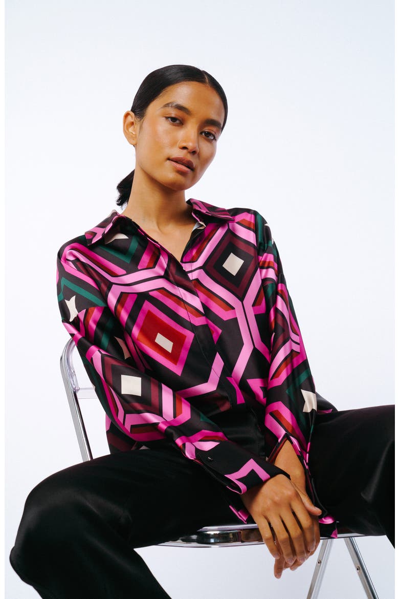 Lariza Printed Button-Up Shirt, Alternate, color, BLACK MULTI