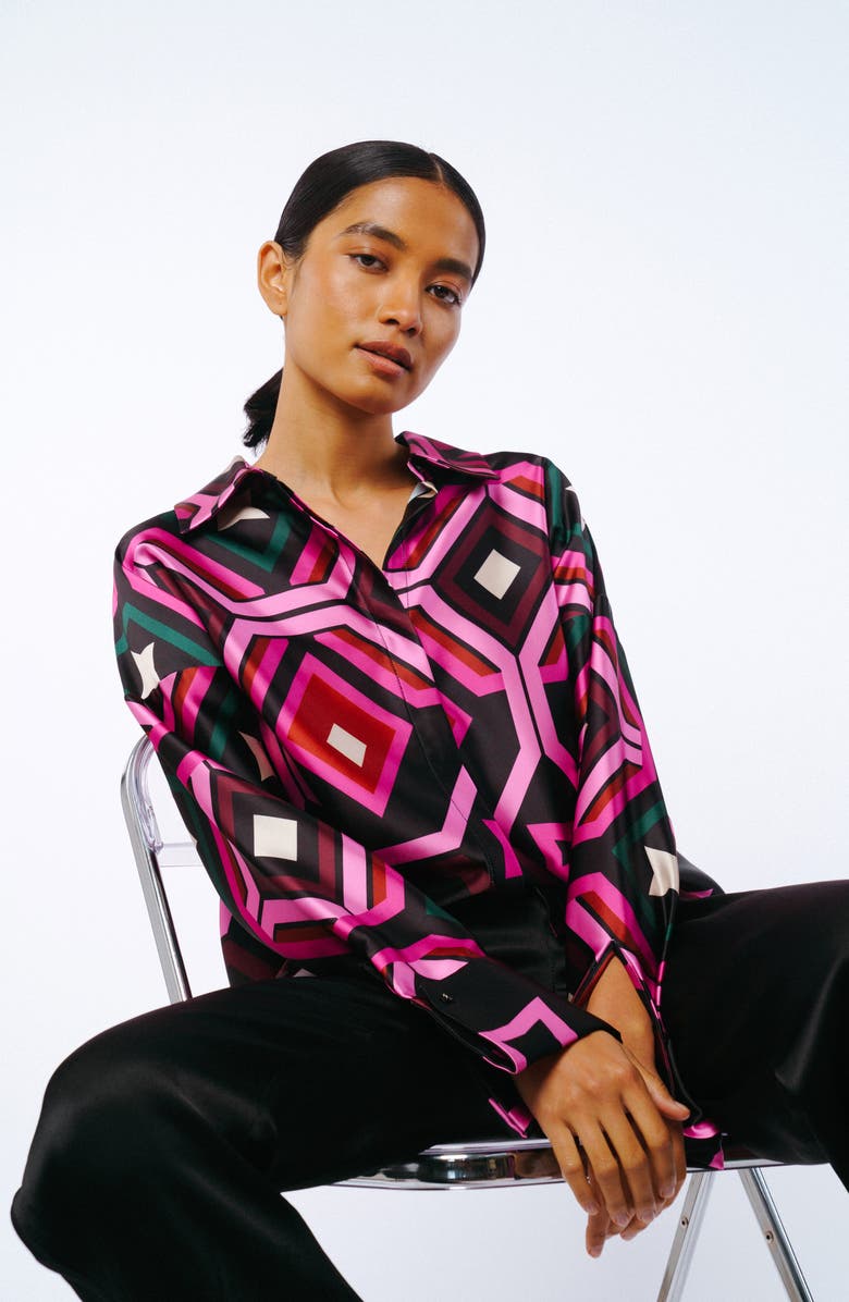 CIEBON Lariza Printed Button-Up Shirt, Alternate, color, Black Multi