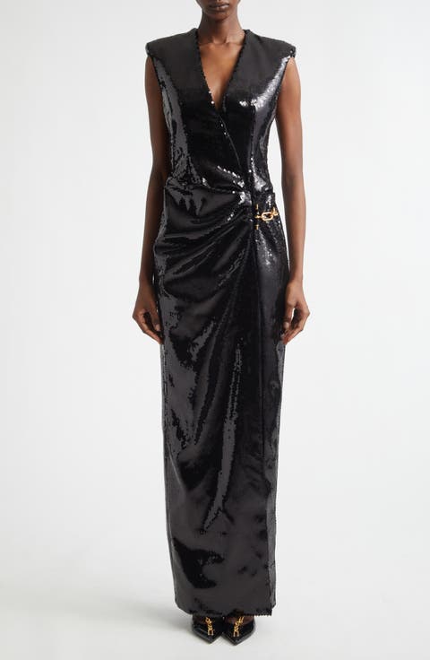 Sequin Draped Side Chain Dress