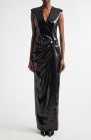 Balmain Sequin Draped Side Chain Dress