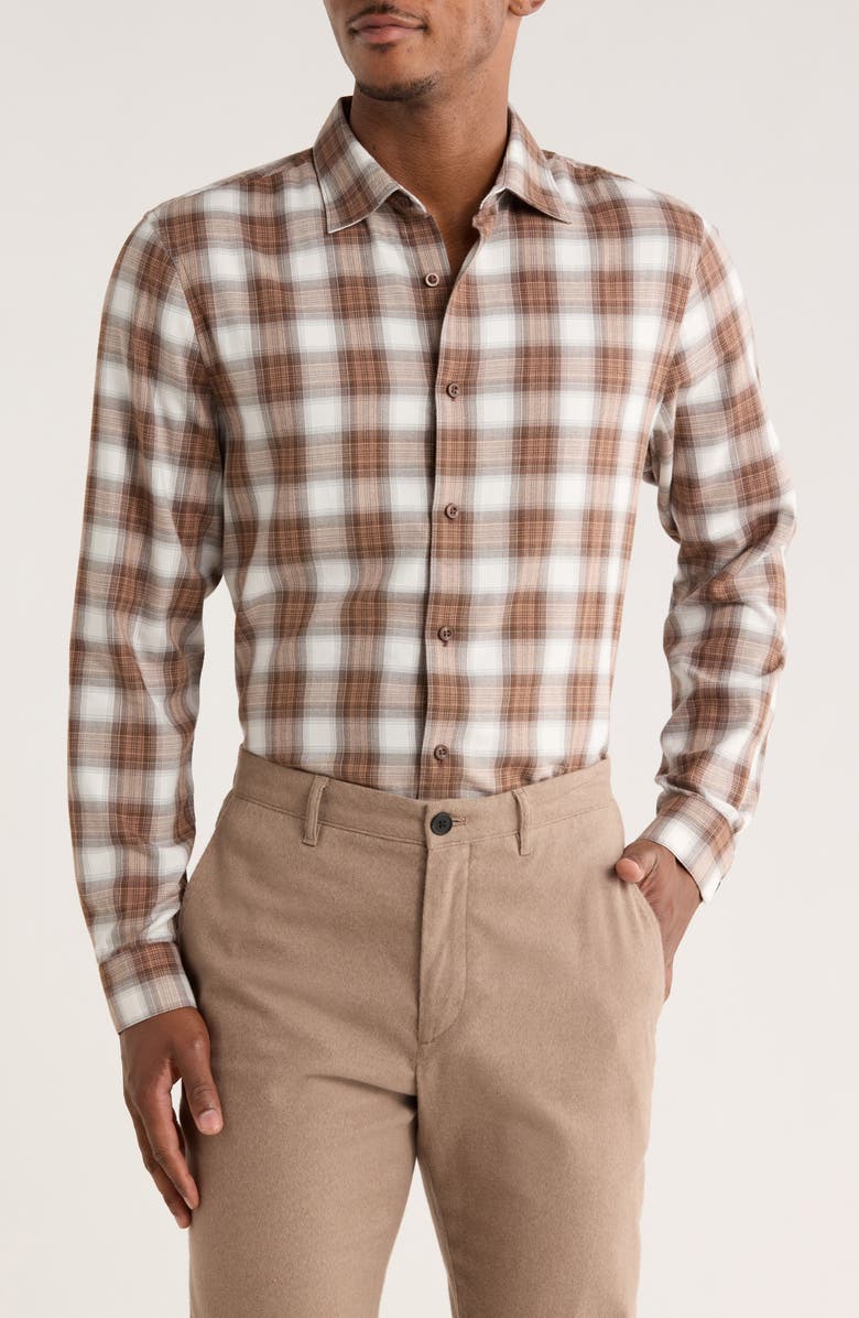 Nordstrom Flannel Button-Up Shirt, Main, color, Ivory- Brown Jeremy Plaid
