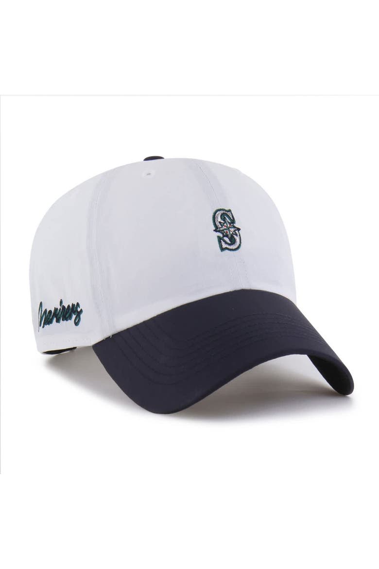 Men's '47 White/Navy Seattle Mariners Vista Mini Clean Up brrr° Adjustable Hat, Alternate, color, White