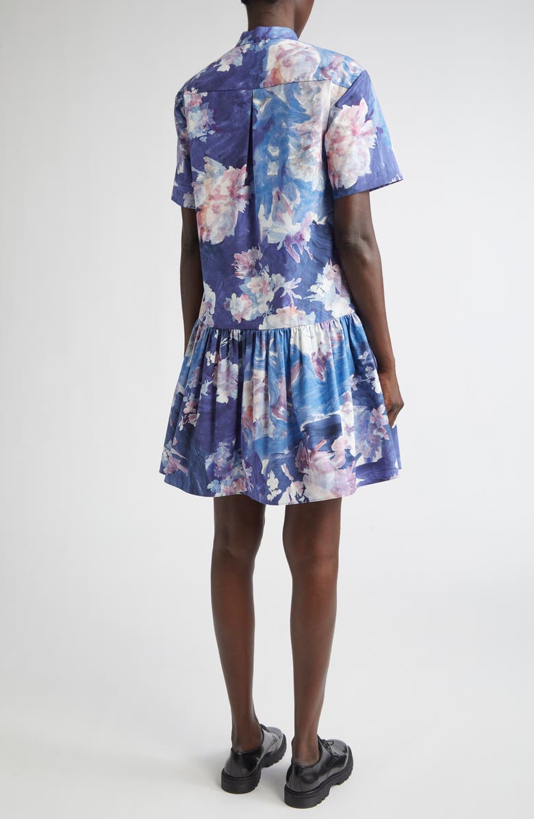 Erdem Short Sleeve Cotton Poplin Mini Shirtdress, Alternate, color, Artist Garden Pale Cobalt