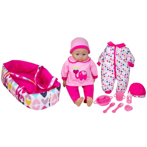 16 Inch Talking Baby Doll Sylvie, Pink & Elephant Outfit, Matching Hat
